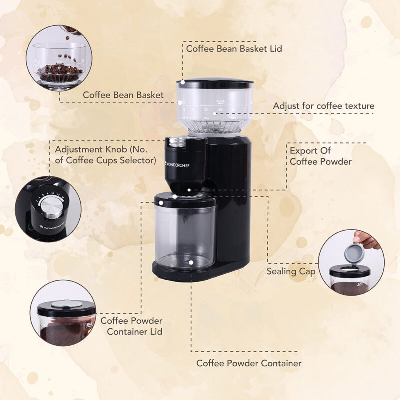 Regalia Electric Coffee Grinder | Burr Grinder | 31 Grinding Settings | Set Variable Coffee Texture, Fine, Medium, Coarse | Grind Beans for Espresso, Lungo, Americano, Cappuccino, Brew, French Press | Perfect Gifting Option | 2 Year Warranty - Image 2