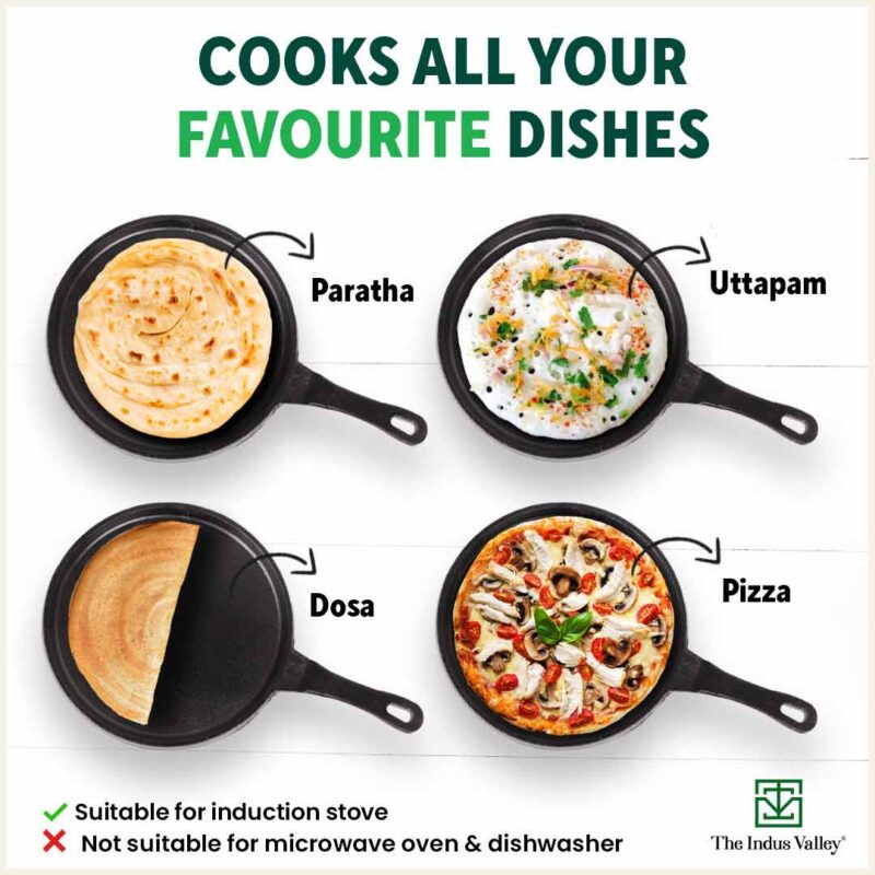 CASTrong Cast Iron Tawa,Pre-seasoned, Nonstick, 100% Pure, Toxin-free, Induction, 25.5cm, 2.2kg - Image 9