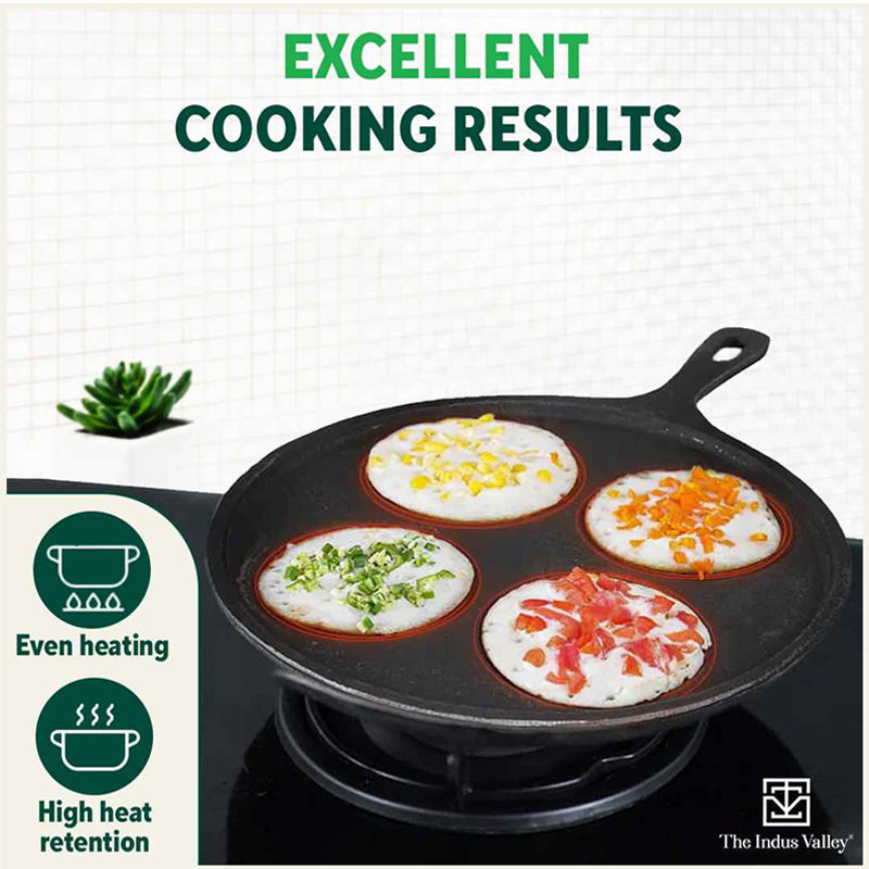 CASTrong Cast Iron Uttapam/ Set Dosa Tawa, 4 Pit,Pre-seasoned, 100% Pure, Toxin-free, Induction, 27.5cm - Image 7