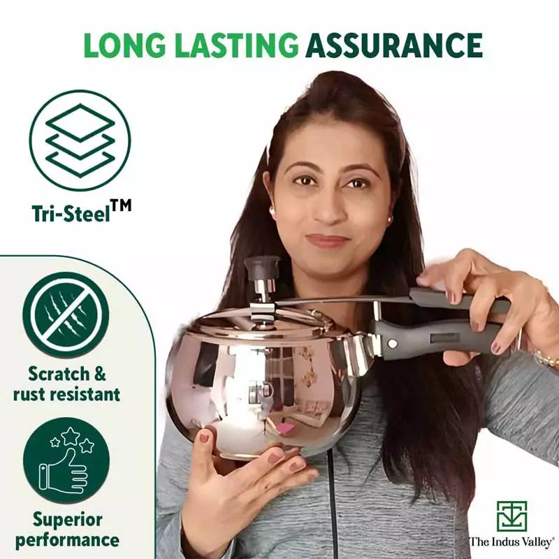 3L+5L QuicKooker Stainless Steel Pressure Cooker Combo+ Free ₹600 Wood Chopping Board, Premium Quality, Tri-ply (3 Layer) Heavy Bottom, 3Yr Warranty, ISI Certified, Induction & Gas - Image 10