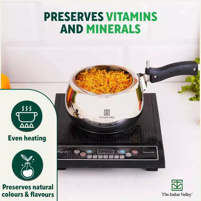 QuicKooker Stainless Steel Pressure Cooker, Premium Quality, Inner Lid, Tri-ply (3 Layer) Heavy Bottom, 100% Safe, ISI Certified, 5 Yr Warranty, Induction & Gas, 3/5L - Image 9