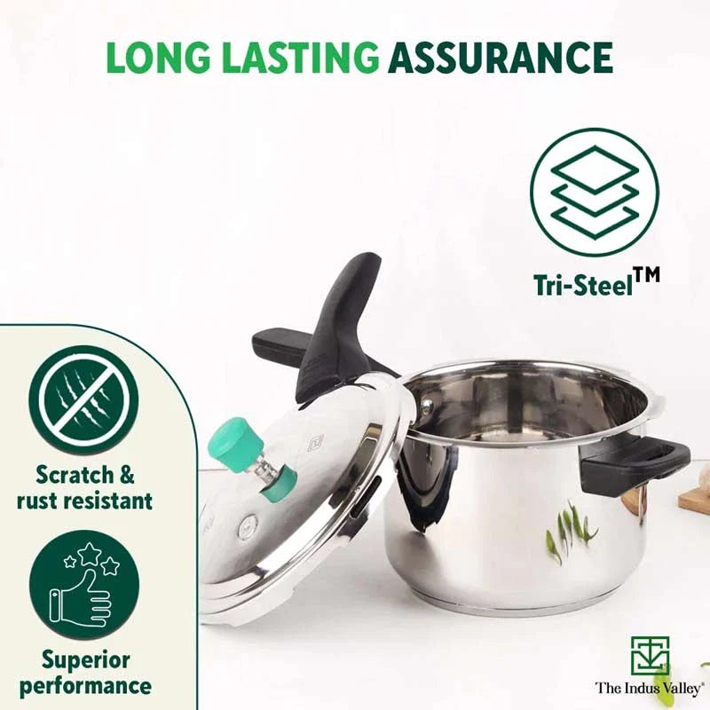QuicKooker Stainless Steel Pressure Cooker, Premium Quality, Tri-ply (3 Layer) Heavy Bottom, 100% Safe, ISI Certified, 3 Yr Warranty, Induction & Gas, 3/4.5L - Image 10