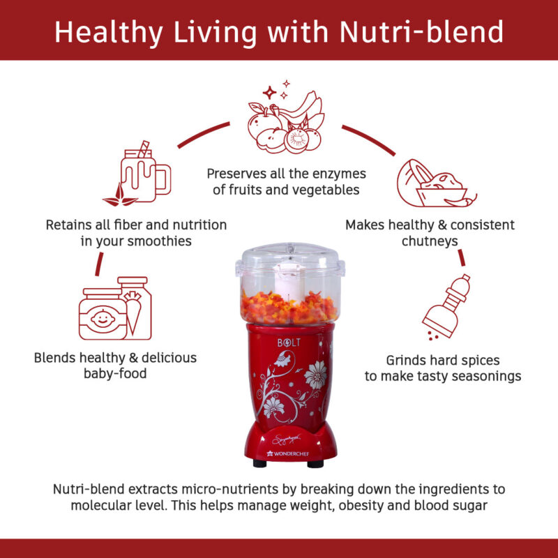 Nutri-blend BOLT-600W CKM Mixer with Chopper, Stronger & Swifter with Sipper Lid, 22000RPM 100% Full Copper Motor, 4 Unbreakable Jars, Sharper Steel Blades, Recipe Book by Chef Sanjeev Kapoor - Image 4