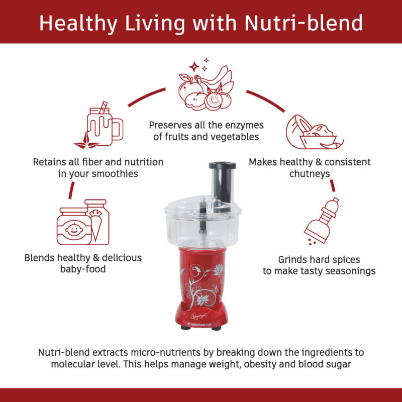 Nutri-blend Juicer, Mixer, Grinder, Smoothie Maker | Food Processor with Atta Kneader | 400W 22000 RPM 100% Full Copper Motor | SS Blades | 4 Unbreakable Jars | 2 Years Warranty | Recipe Book By Chef Sanjeev Kapoor | Red - Image 3