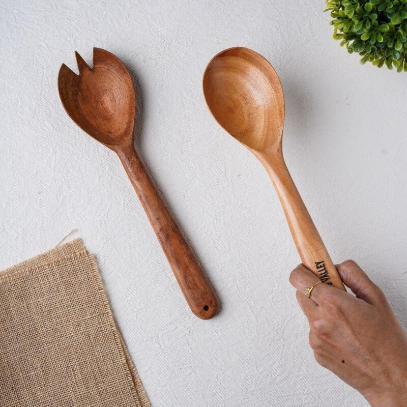 Salad Serving Spoon Set 2-Piece Neem Wood - Image 2