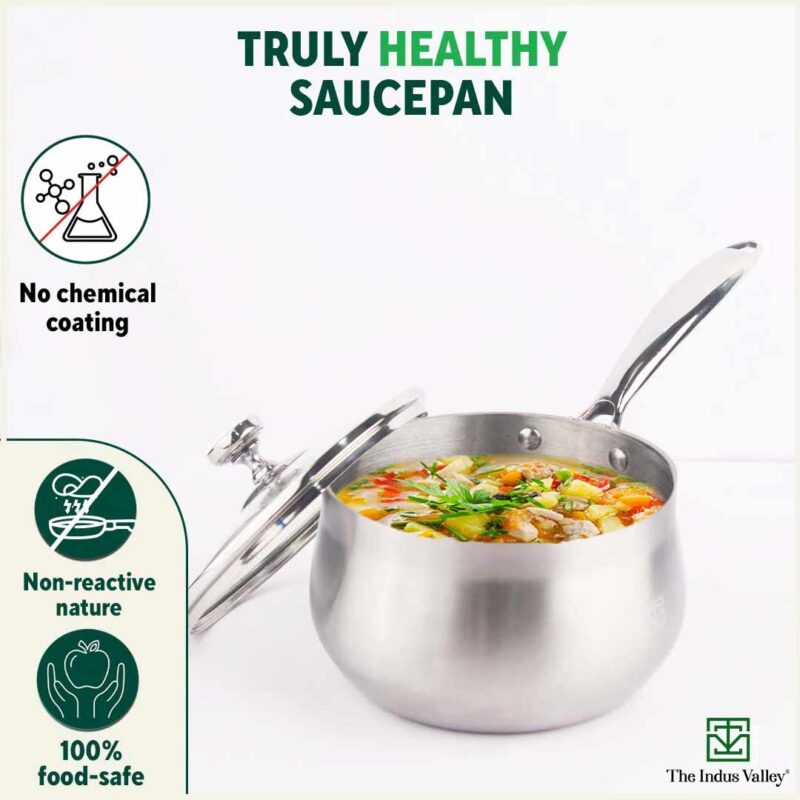 TurboCuk Tri-ply Stainless Steel Saucepan/ Milk/ Tea Pan+ Glass Lid, Premium Quality, 3 Layer Thick Body, 100% Toxin-free, Non-stick, Induction & Gas, 1.5/3.5L - Image 7