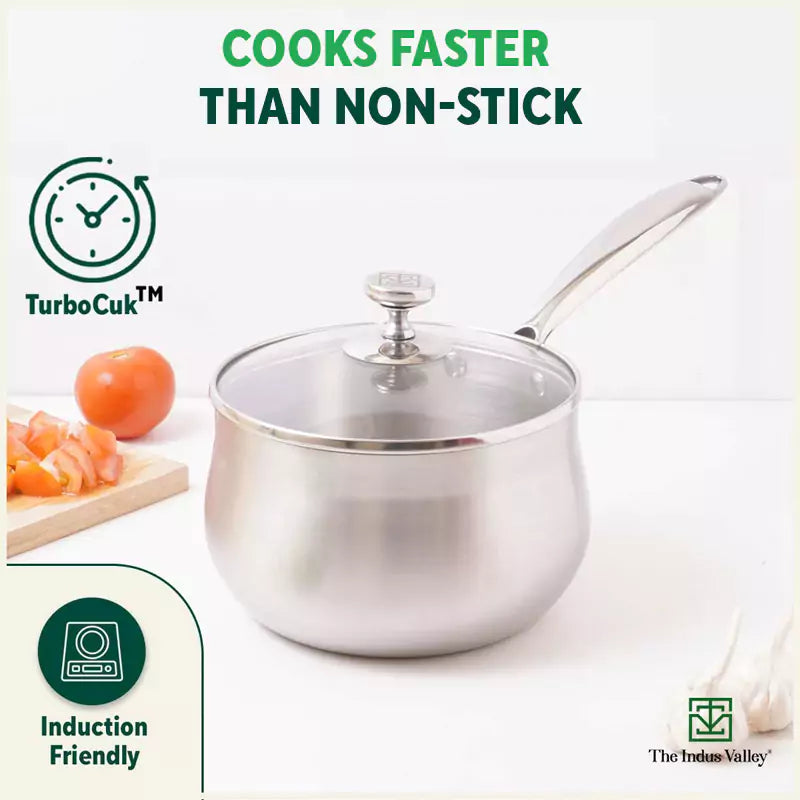 TurboCuk Tri-ply Stainless Steel Saucepan/ Milk/ Tea Pan+ Glass Lid, Premium Quality, 3 Layer Thick Body, 100% Toxin-free, Non-stick, Induction & Gas, 1.5/3.5L - Image 6