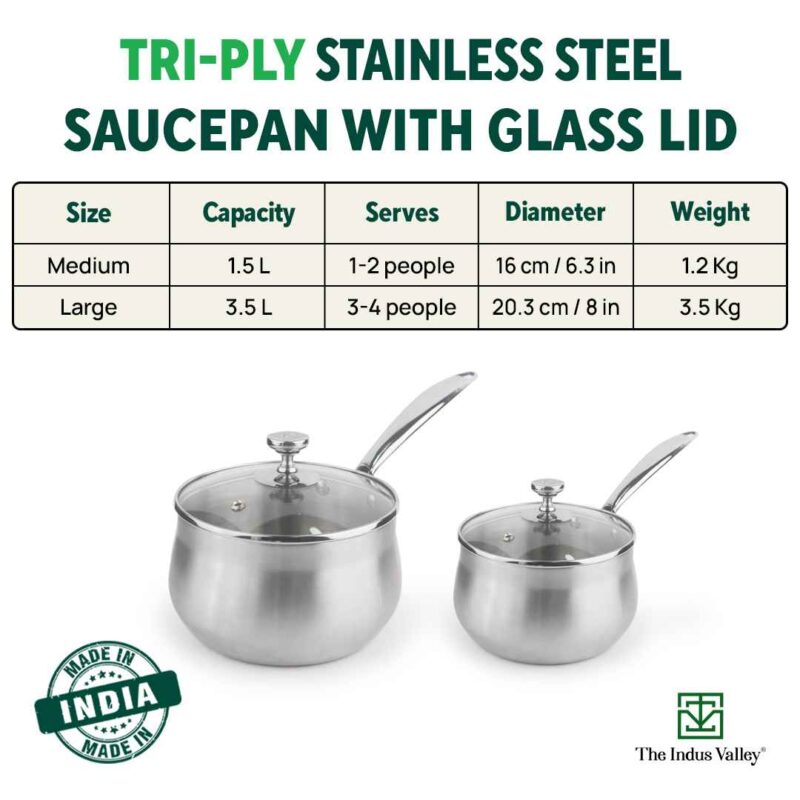 TurboCuk Tri-ply Stainless Steel Saucepan/ Milk/ Tea Pan+ Glass Lid, Premium Quality, 3 Layer Thick Body, 100% Toxin-free, Non-stick, Induction & Gas, 1.5/3.5L - Image 4