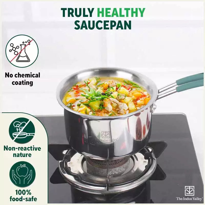 TurboCuk Tri-ply Stainless Steel Tea/Milk Pan/Saucepan+ Steel Lid, Premium Quality, 3 Layer Thick Body, 100% Toxin-free, Non-stick, Induction & Gas, 1.4/2/3L - Image 5