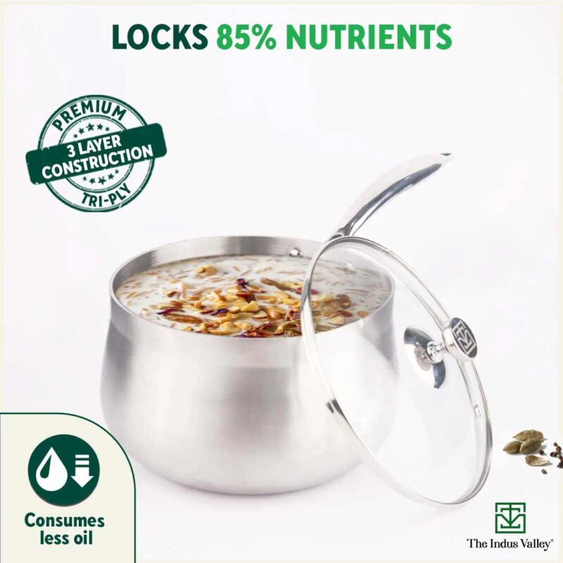 TurboCuk Tri-ply Stainless Steel Saucepan/ Milk/ Tea Pan+ Glass Lid, Premium Quality, 3 Layer Thick Body, 100% Toxin-free, Non-stick, Induction & Gas, 1.5/3.5L - Image 3