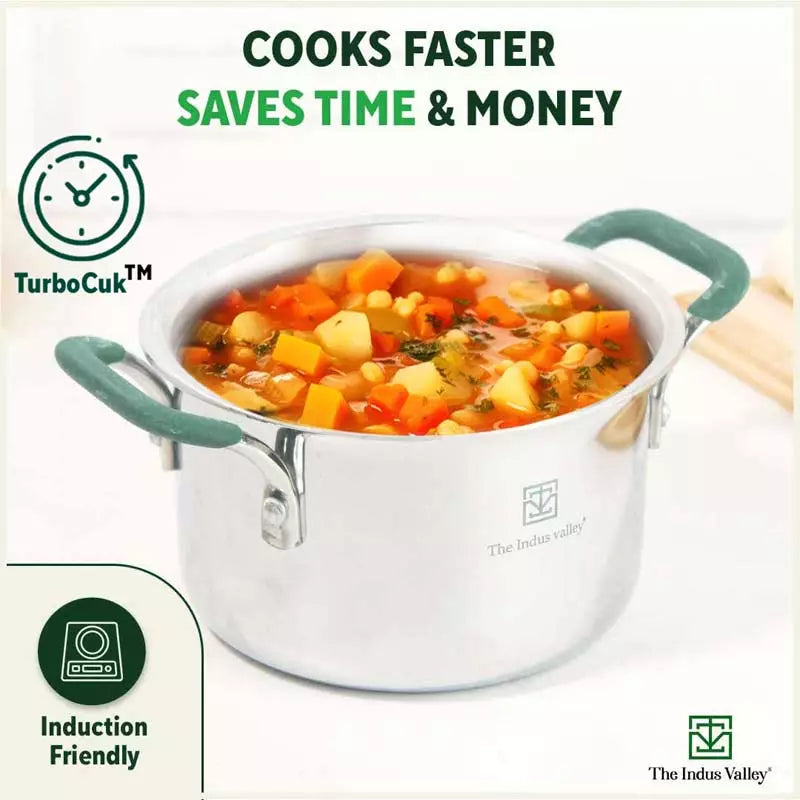 TurboCuk Tri-ply Stainless Steel Casserole/Biryani Cooking Pot, Premium Quality, 3 Layer Thick Body, Cool Silicone Handles, 100% Toxin-free, Non-stick, Induction & Gas, 1.4L - Image 6