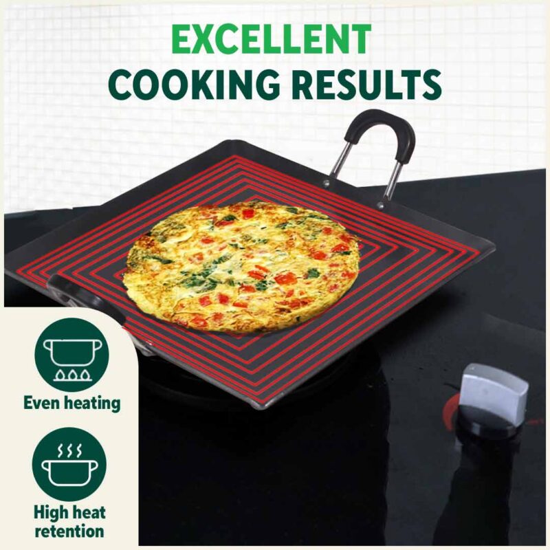 100% Pure Sheet Iron Tawa, Square, Cool Bakelite Handle, Seasoned, Toxin-free, Induction, 29.5cm, 1.88kg - Image 2