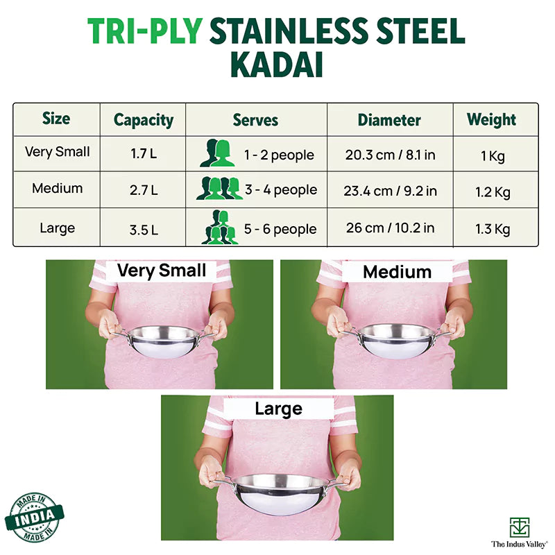 TurboCuk Tri-ply Stainless Steel Kadai, Premium Quality, 3 Layer Thick Body, 100% Toxin-free, Non-stick, Induction & Gas, Free ₹110 Spatula, 1.7/2.7/4L - Image 2