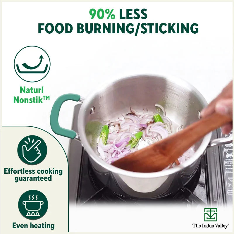 TurboCuk Tri-ply Stainless Steel Casserole/Biryani Cooking Pot, Premium Quality, 3 Layer Thick Body, Cool Silicone Handles, 100% Toxin-free, Non-stick, Induction & Gas, 1.4L - Image 7
