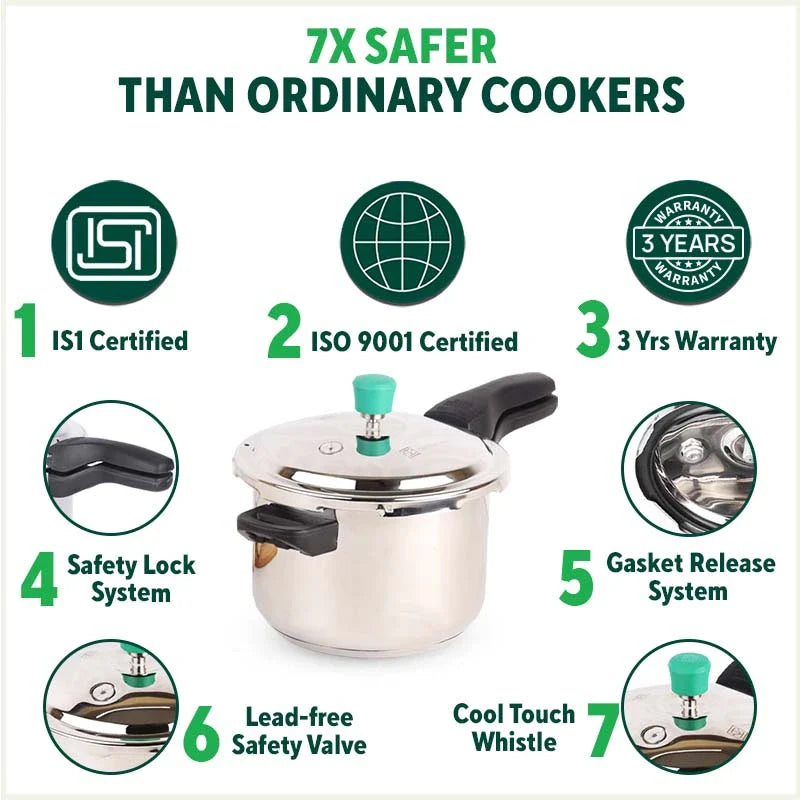 QuicKooker Stainless Steel Pressure Cooker, Premium Quality, Tri-ply (3 Layer) Heavy Bottom, 100% Safe, ISI Certified, 3 Yr Warranty, Induction & Gas, 3/4.5L - Image 5