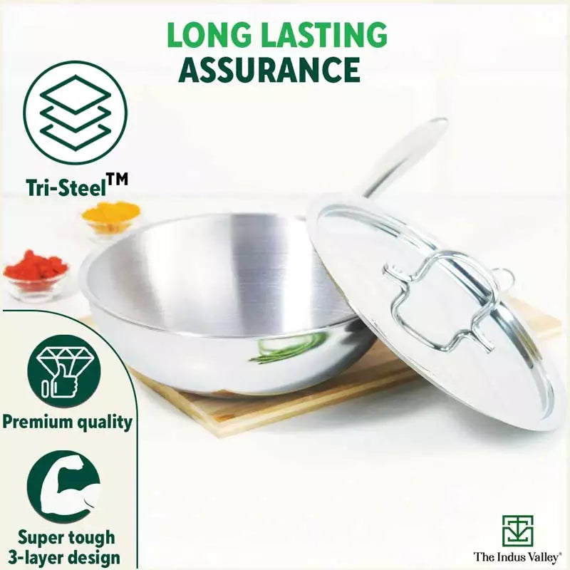 TurboCuk Tri-ply Stainless Steel Wok/Fry Pan+ Steel Lid, Premium Quality, 3 Layer Thick Body, 100% Toxin-free, Non-stick, Induction & Gas, 1.8/2.3L, 1.3/1.4kg - Image 10