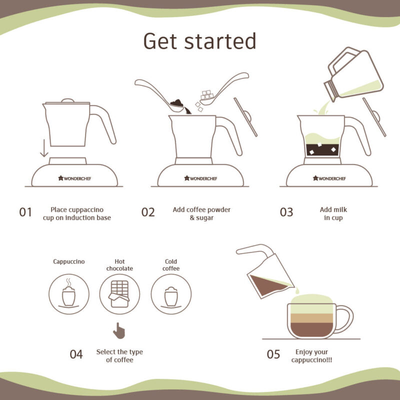 Wonderchef Cuppaccino Coffee Maker 550W | Coffee Machine for Home | Cappuccino from Instant Coffee in 3 Minutes | Professional Grade Froth | Hot Chocolate, Cold Coffee | Induction based brushless movement | 2 Years Warranty | Black - Image 3