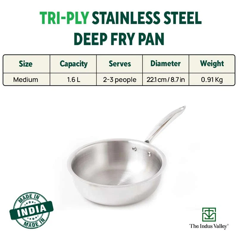 TurboCuk Tri-ply Stainless Steel Deep Fry Pan, Premium Quality, 3 Layer Thick Body, 100% Toxin-free, Non-stick, Induction & Gas, 22.1cm, 1.6L - Image 2