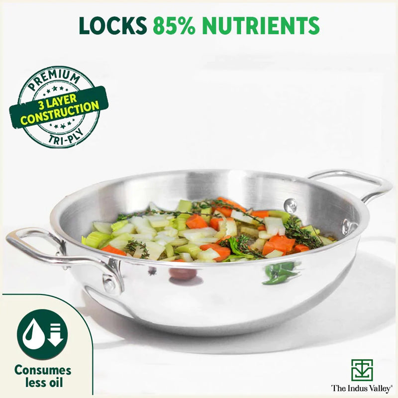 TurboCuk Tri-ply Stainless Steel Kadai+ Glass Lid, Premium Quality, 3 Layer Thick Body, 100% Toxin-free, Non-stick, Induction & Gas, 1.7/2.7/4L - Image 7