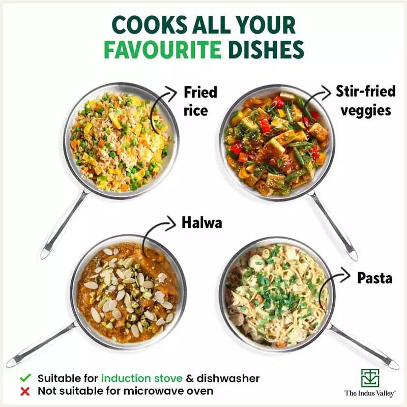 TurboCuk Tri-ply Stainless Steel Wok/Fry Pan+ Steel Lid, Premium Quality, 3 Layer Thick Body, 100% Toxin-free, Non-stick, Induction & Gas, 1.8/2.3L, 1.3/1.4kg - Image 11