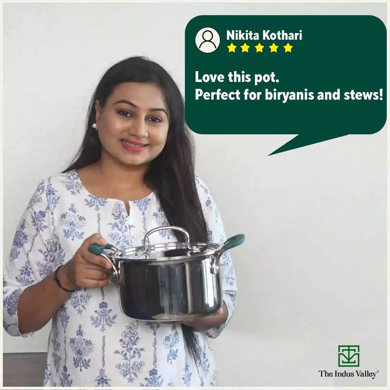 TurboCuk Tri-ply Stainless Steel Casserole/Biryani Cooking Pot, Premium Quality, 3 Layer Thick Body, Cool Silicone Handles, 100% Toxin-free, Non-stick, Induction & Gas, 1.4L - Image 12