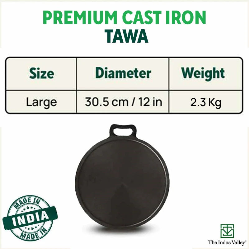 Super Smooth Cast Iron Tawa + Free ₹110 Spatula, Pre-seasoned, Nonstick, 100% Pure, Toxin-free, 30.5cm, 2.3kg - Image 2