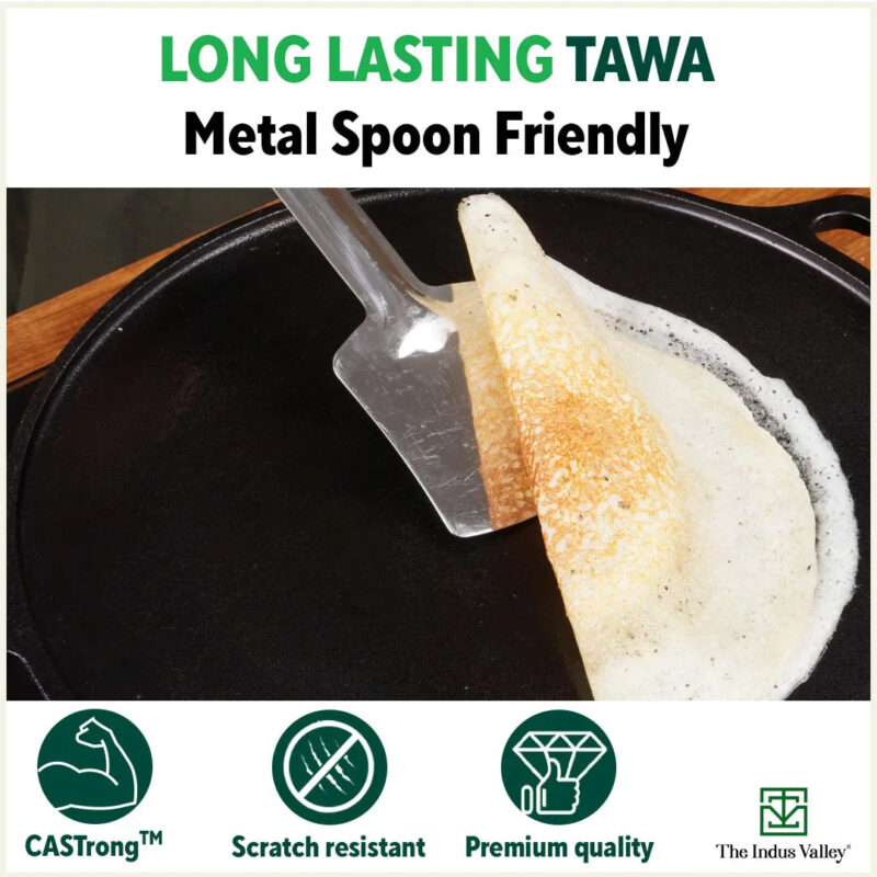 CASTrong Cast Iron Tawa with Handle, Pre-seasoned, 100% Pure, Toxin-free, Induction, 25.7cm, 2kg - Image 11