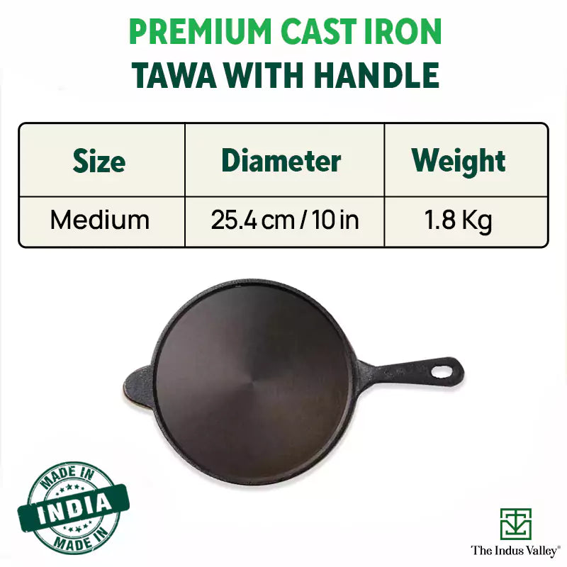 Super Smooth Cast Iron Tawa, Long Handle,Pre-seasoned, Nonstick, 100% Pure, Toxin-free, Induction, Free ₹110 Spatula, 26.3cm, 1.8kg - Image 3