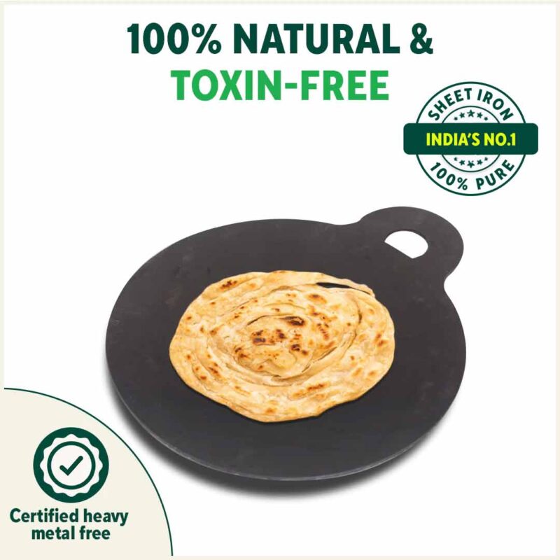 100% Pure Sheet Iron Tawa + Free ₹110 Spatula, Pre-seasoned, Toxin-free, 30.5cm, 1.8 / 1.4 kg - Image 6