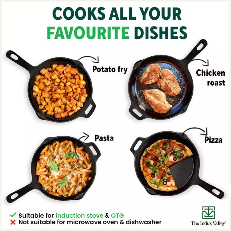 Super Smooth Cast Iron Frypan+ Free ₹110 Spatula, Pre-seasoned, Nonstick, 100% Pure,Toxin-free, 25.4cm, 1.7L, 2.4kg - Image 8