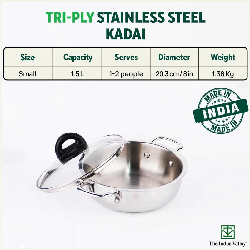 TurboCuk Tri-ply Stainless Steel Deep Fry Pan+ Glass Lid, Premium Quality, 3 Layer Thick Body, 100% Toxin-free, Non-stick, Induction & Gas, 20.3cm, 1.5 L, 1.38kg - Image 4