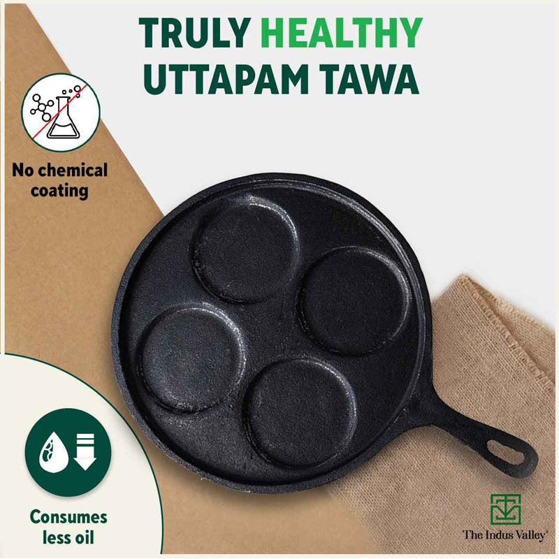 CASTrong Cast Iron Uttapam/ Set Dosa Tawa, 4 Pit,Pre-seasoned, 100% Pure, Toxin-free, Induction, 27.5cm - Image 4