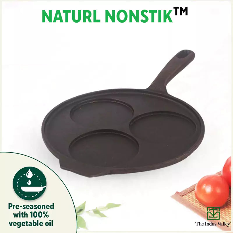 CASTrong Cast Iron Uttapam/ Set Dosa Tawa, 3 Pit, Pre-seasoned, 100% Pure, Toxin-free, Induction, 23cm - Image 7