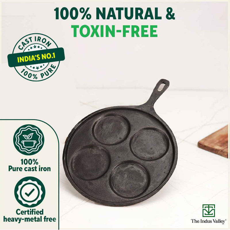 CASTrong Cast Iron Uttapam/ Set Dosa Tawa, 4 Pit,Pre-seasoned, 100% Pure, Toxin-free, Induction, 27.5cm - Image 5