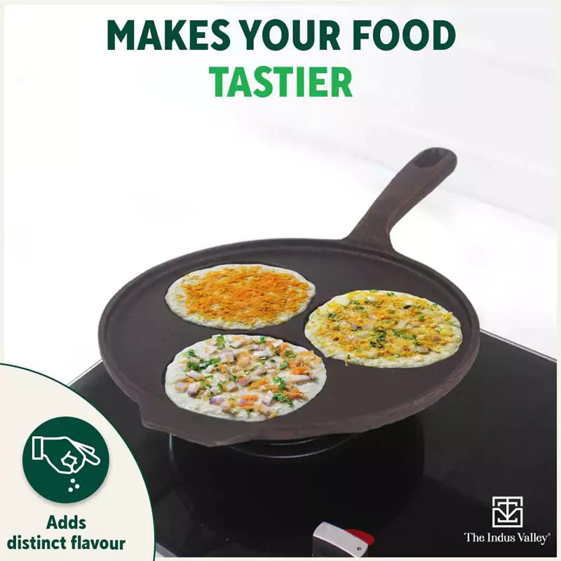 CASTrong Cast Iron Uttapam/ Set Dosa Tawa, 3 Pit, Pre-seasoned, 100% Pure, Toxin-free, Induction, 23cm - Image 9