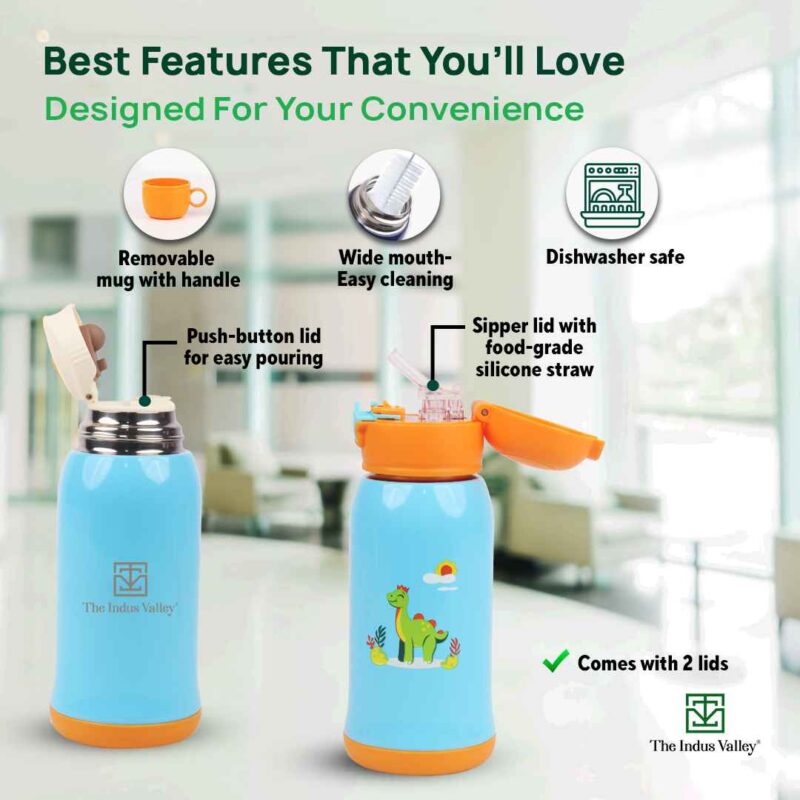 Premium Stainless Steel Vacuum Insulated School Kid Water Bottle, Silicone Sippy & Bag,Leakproof Lid - Image 6