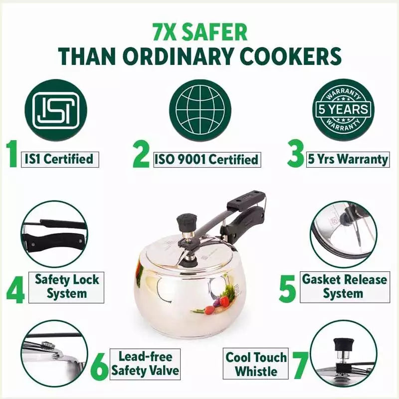 3L+5L QuicKooker Stainless Steel Pressure Cooker Combo+ Free ₹600 Wood Chopping Board, Premium Quality, Tri-ply (3 Layer) Heavy Bottom, 3Yr Warranty, ISI Certified, Induction & Gas - Image 4