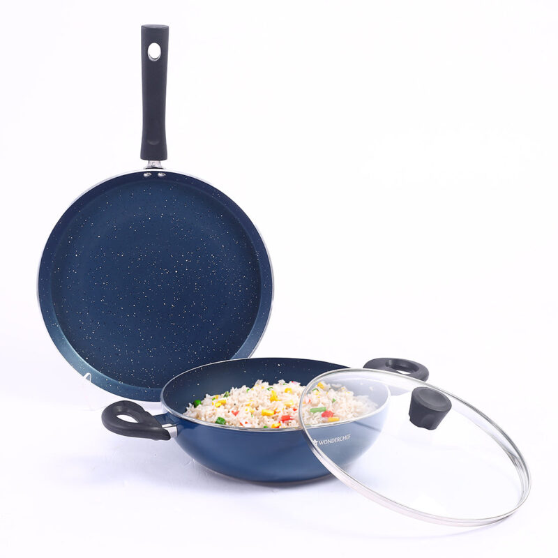 Galaxy 3pcs Cookware Set | Kadhai with Lid and Dosa Tawa | Induction Friendly | Cool Touch Bakelite Handles | Pure Grade Aluminium| PFOA Free| 2 Years Warranty | Midnight Blue - Image 7