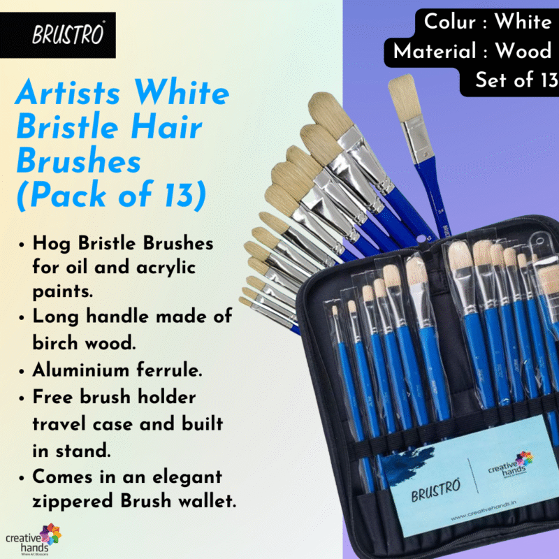 Brustro White Bristle Hair Brushes (Pack of 13) with Artists Oil Colour Set of 18 Colours X 12ML Tubes and Oil Painting Paper 300 GSM A4 (Pack of 9 + 3 Free Sheets) - Image 3