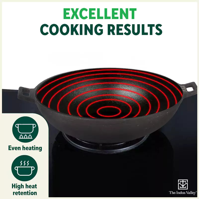CASTrong Cast Iron Wok Kadai, Pre-seasoned, 100% Pure, Toxin-free, 31cm, 3.2L, 2.8kg - Image 2