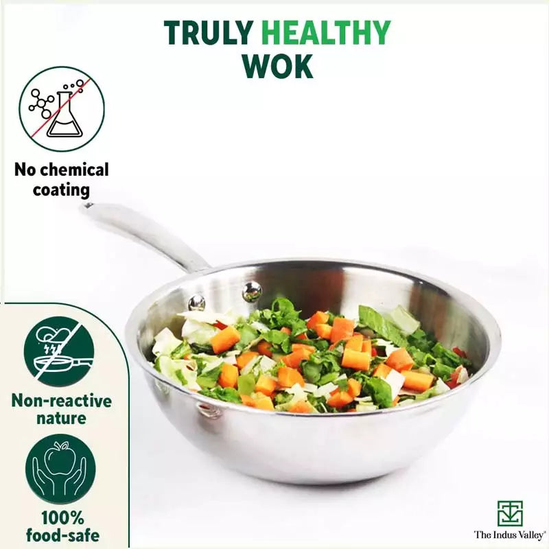 TurboCuk Tri-ply Stainless Steel Wok/Fry Pan+ Steel Lid, Premium Quality, 3 Layer Thick Body, 100% Toxin-free, Non-stick, Induction & Gas, 1.8/2.3L, 1.3/1.4kg - Image 4