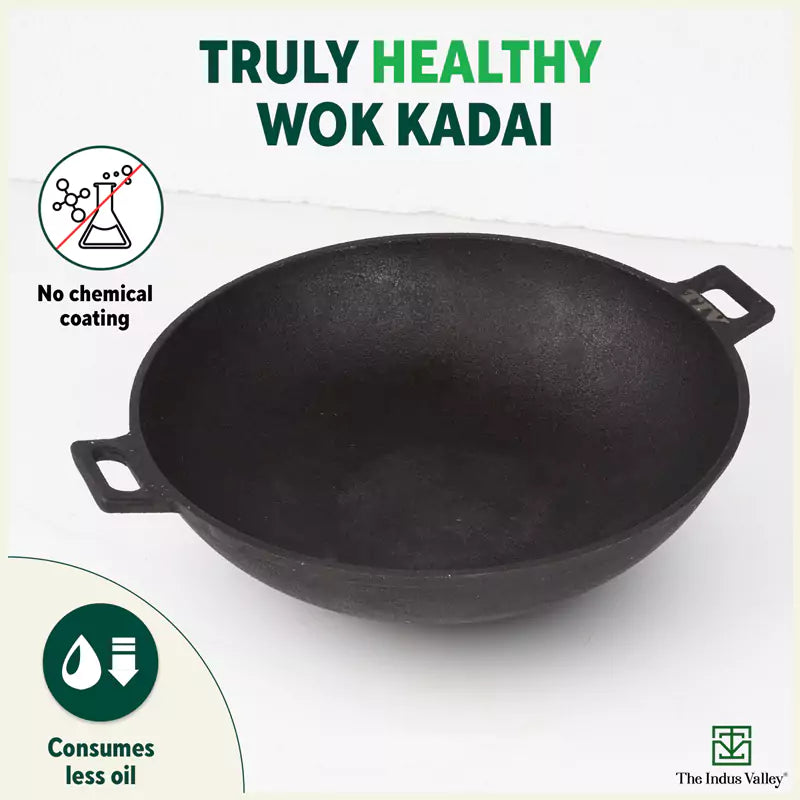 CASTrong Cast Iron Wok Kadai, Pre-seasoned, 100% Pure, Toxin-free, 31cm, 3.2L, 2.8kg - Image 5